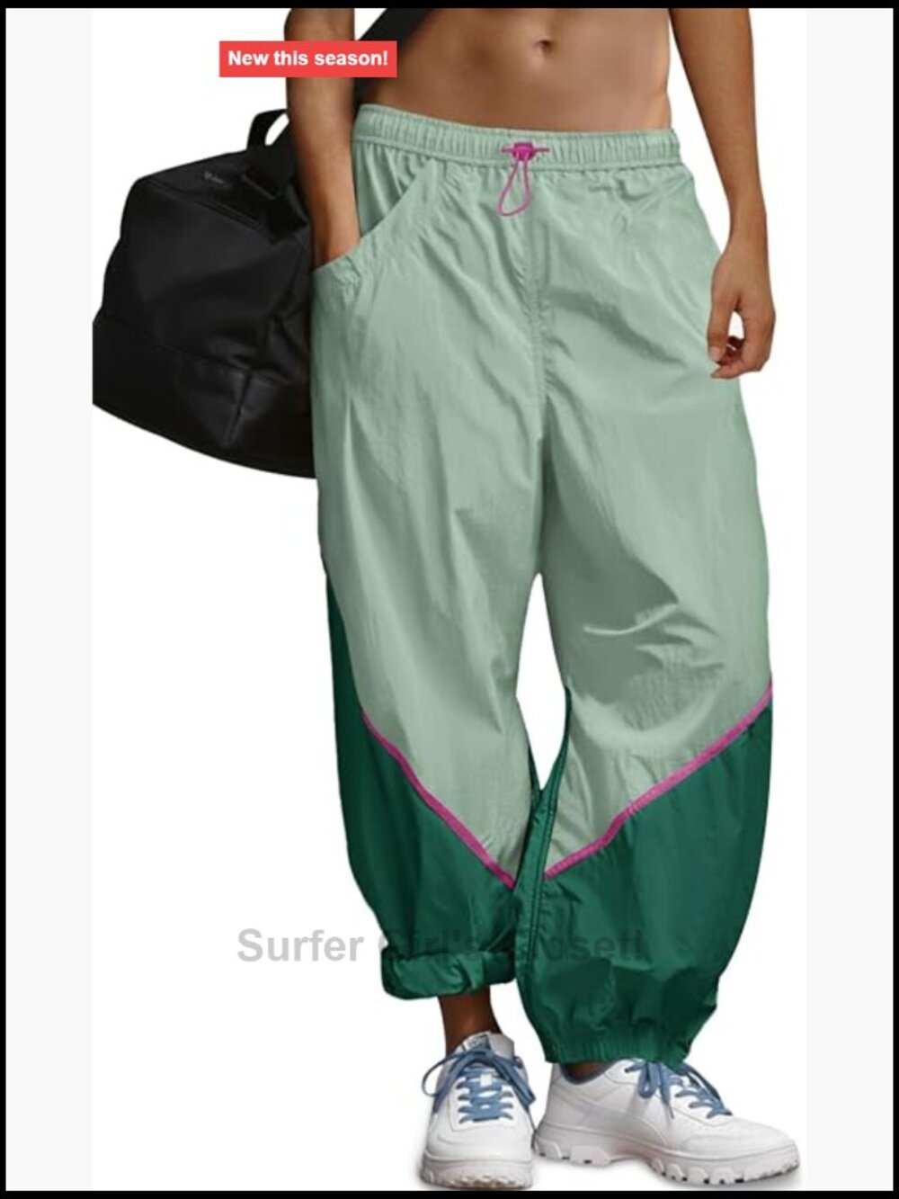 Light Mint & Dark Green Colorblock Track Joggers with Pink Trim